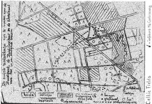Raatakkers tussen Gortel en Vaassen.  Nagetekend vanaf een nog nauwelijks leesbare plattegrond op een infobord, dat staat op de plek, die met een pijl staat aangegeven op deze plattegrond. Hij staat ook op een koperen plaat, schuin aangebracht op een betonnen zuil. Deze staat aan de Wildweg, een zijweg van de Gortelseweg bij Vaassen, komende vanuit Vaassen rechtsaf.